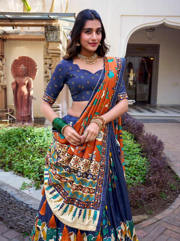 Women's Tusser Silk Floral Print Lehenga Choli with Foil Work & Gotta Patti Dupatta