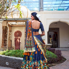 Women's Tusser Silk Floral Print Lehenga Choli with Foil Work & Gotta Patti Dupatta