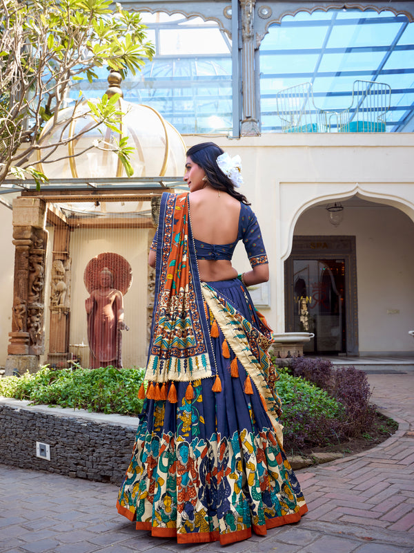 Women's Tusser Silk Floral Print Lehenga Choli with Foil Work & Gotta Patti Dupatta