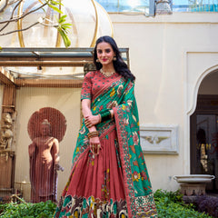 Women's Tusser Silk Floral Print Lehenga Choli with Foil Work & Gotta Patti Dupatta