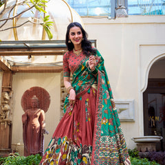 Women's Tusser Silk Floral Print Lehenga Choli with Foil Work & Gotta Patti Dupatta