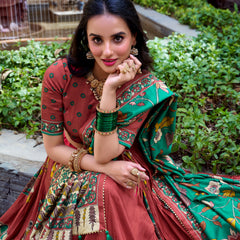 Women's Tusser Silk Floral Print Lehenga Choli with Foil Work & Gotta Patti Dupatta