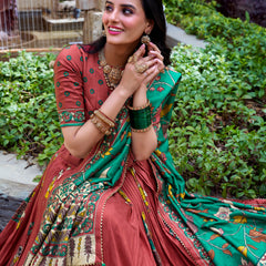 Women's Tusser Silk Floral Print Lehenga Choli with Foil Work & Gotta Patti Dupatta