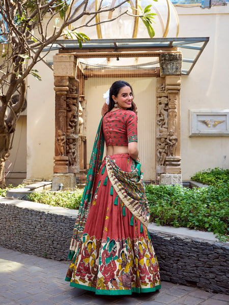 Women's Tusser Silk Floral Print Lehenga Choli with Foil Work & Gotta Patti Dupatta