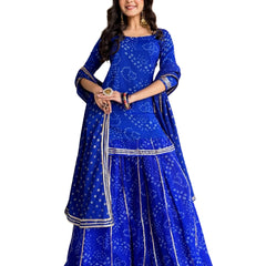 Women's Georgette Silk Printed Kurta with Inner & Heavy Sharara Set
