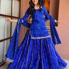 Women's Georgette Silk Printed Kurta with Inner & Heavy Sharara Set