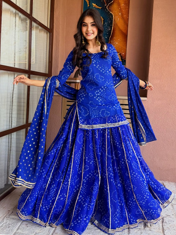 Women's Georgette Silk Printed Kurta with Inner & Heavy Sharara Set
