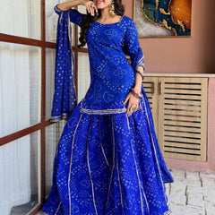 Women's Georgette Silk Printed Kurta with Inner & Heavy Sharara Set