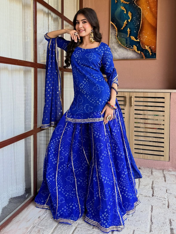 Women's Georgette Silk Printed Kurta with Inner & Heavy Sharara Set