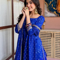Women's Georgette Silk Printed Kurta with Inner & Heavy Sharara Set