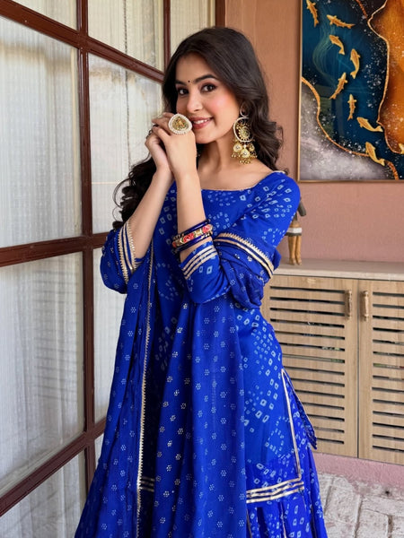 Women's Georgette Silk Printed Kurta with Inner & Heavy Sharara Set