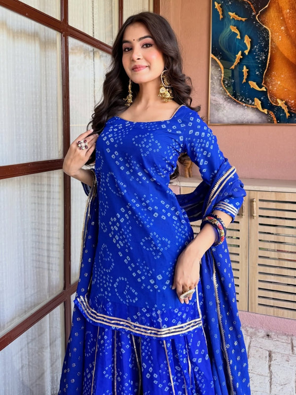 Women's Georgette Silk Printed Kurta with Inner & Heavy Sharara Set