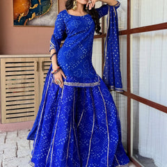 Women's Georgette Silk Printed Kurta with Inner & Heavy Sharara Set
