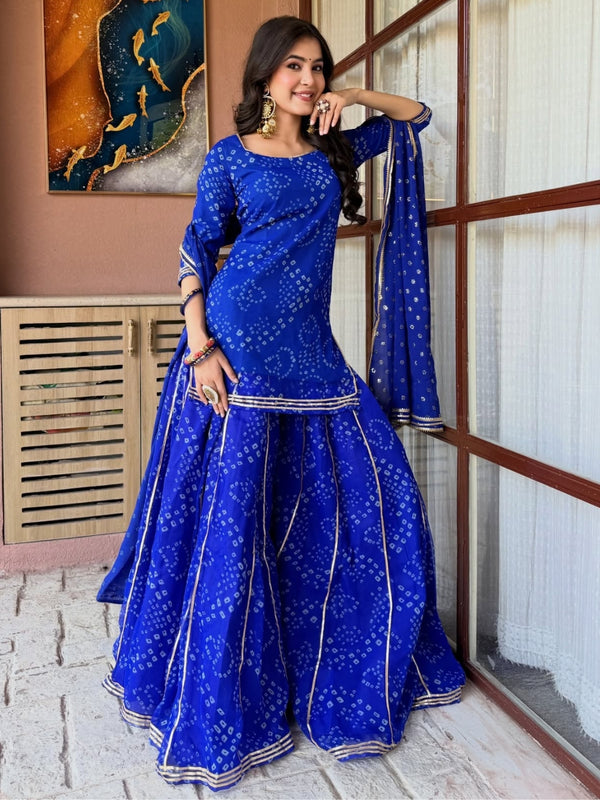 Women's Georgette Silk Printed Kurta with Inner & Heavy Sharara Set