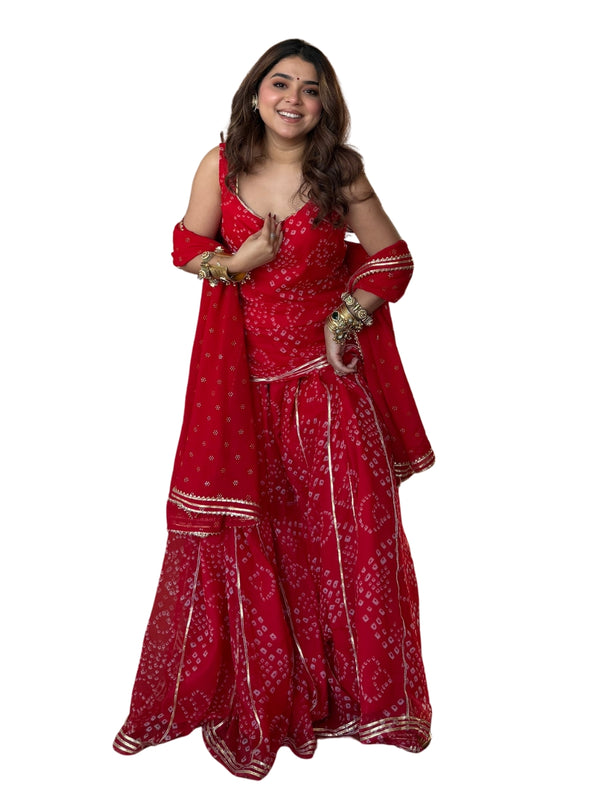 Women's Georgette Silk Printed Kurta with Inner & Heavy Sharara Set