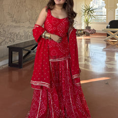Women's Georgette Silk Printed Kurta with Inner & Heavy Sharara Set