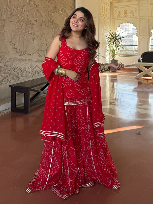 Women's Georgette Silk Printed Kurta with Inner & Heavy Sharara Set