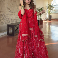 Women's Georgette Silk Printed Kurta with Inner & Heavy Sharara Set