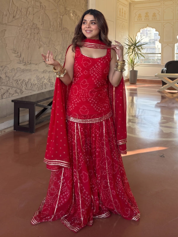 Women's Georgette Silk Printed Kurta with Inner & Heavy Sharara Set