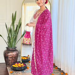 Women's BSY Viscose Embroidered Straight Kurta with Pant & Silk Blend Dupatta Set