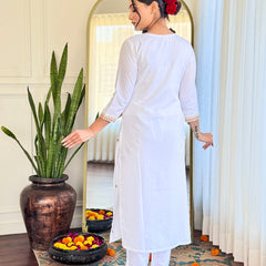 Women's BSY Viscose Embroidered Straight Kurta with Pant & Silk Blend Dupatta Set