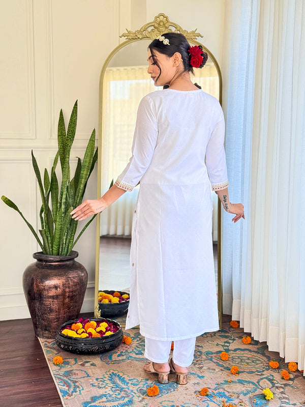 Women's BSY Viscose Embroidered Straight Kurta with Pant & Silk Blend Dupatta Set