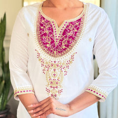 Women's BSY Viscose Embroidered Straight Kurta with Pant & Silk Blend Dupatta Set