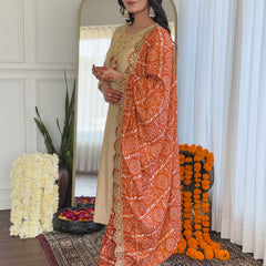 Women's Chiku BSY Viscose Embroidered Straight Kurta with Pant & Silk Blend Embroidered Laced Dupatta Set