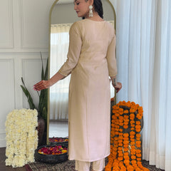 Women's Chiku BSY Viscose Embroidered Straight Kurta with Pant & Silk Blend Embroidered Laced Dupatta Set