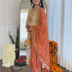 Women's Chiku BSY Viscose Embroidered Straight Kurta with Pant & Silk Blend Embroidered Laced Dupatta Set