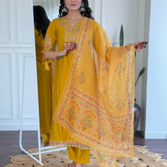 BSY Viscose Embroidered Straight Kurta Set with Taby Dupatta