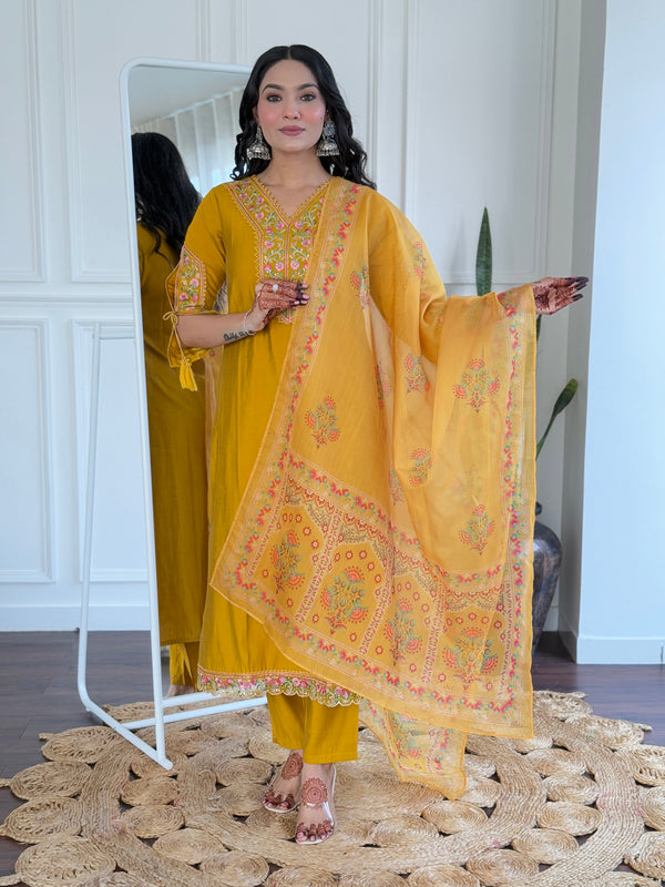 BSY Viscose Embroidered Straight Kurta Set with Taby Dupatta
