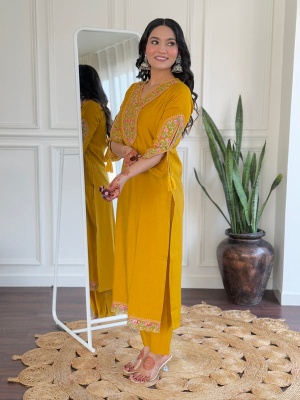 BSY Viscose Embroidered Straight Kurta Set with Taby Dupatta