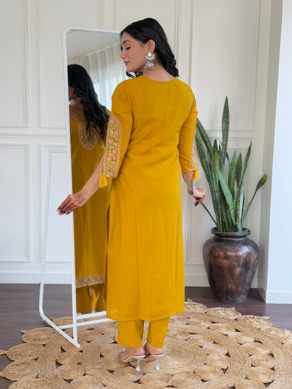 BSY Viscose Embroidered Straight Kurta Set with Taby Dupatta