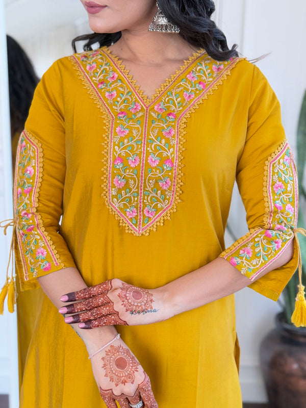BSY Viscose Embroidered Straight Kurta Set with Taby Dupatta