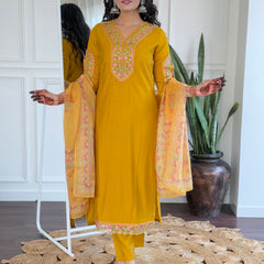 BSY Viscose Embroidered Straight Kurta Set with Taby Dupatta