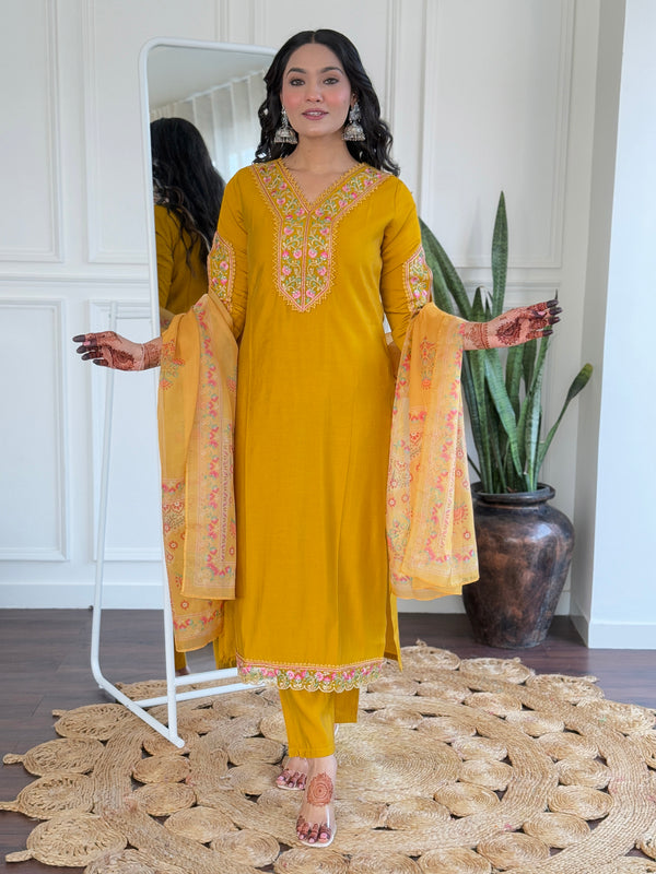 BSY Viscose Embroidered Straight Kurta Set with Taby Dupatta