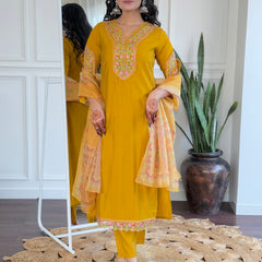 BSY Viscose Embroidered Straight Kurta Set with Taby Dupatta
