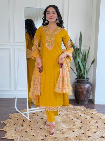 BSY Viscose Embroidered Straight Kurta Set with Taby Dupatta
