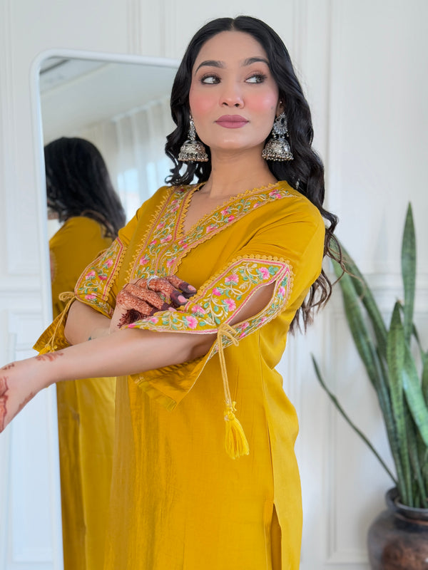 BSY Viscose Embroidered Straight Kurta Set with Taby Dupatta