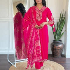BSY Viscose Embroidered Straight Kurta Set with Taby Dupatta