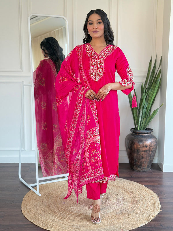 BSY Viscose Embroidered Straight Kurta Set with Taby Dupatta