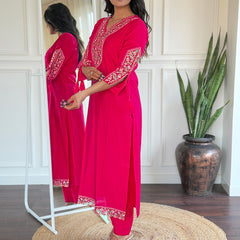 BSY Viscose Embroidered Straight Kurta Set with Taby Dupatta