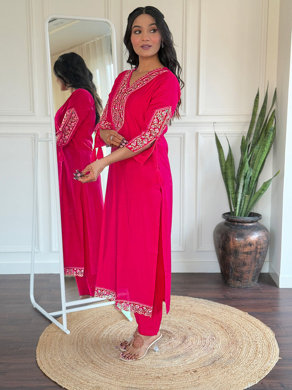 BSY Viscose Embroidered Straight Kurta Set with Taby Dupatta