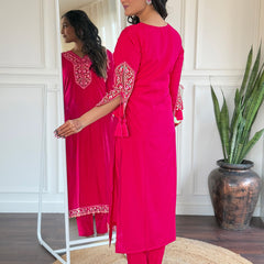 BSY Viscose Embroidered Straight Kurta Set with Taby Dupatta