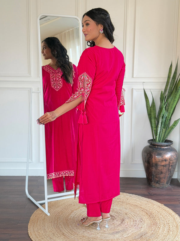 BSY Viscose Embroidered Straight Kurta Set with Taby Dupatta