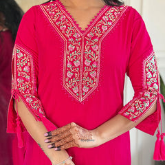 BSY Viscose Embroidered Straight Kurta Set with Taby Dupatta
