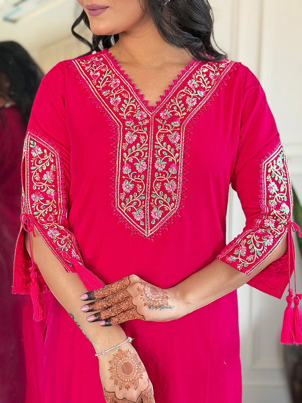 BSY Viscose Embroidered Straight Kurta Set with Taby Dupatta