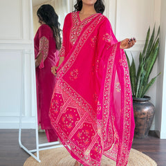 BSY Viscose Embroidered Straight Kurta Set with Taby Dupatta
