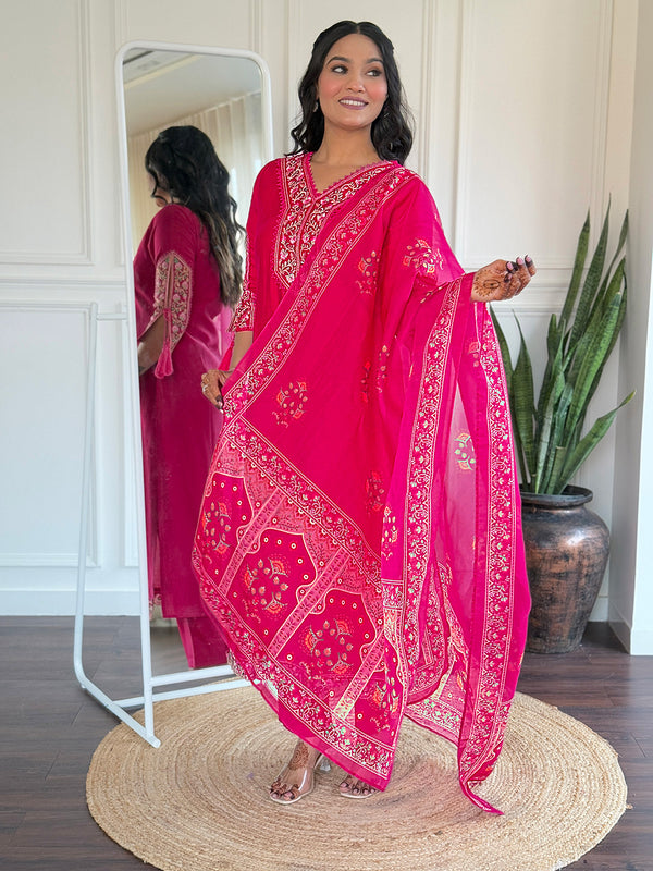 BSY Viscose Embroidered Straight Kurta Set with Taby Dupatta